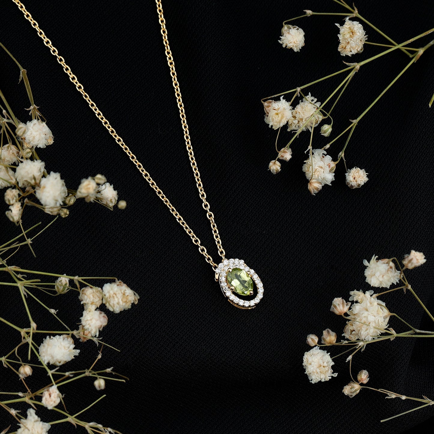 Certified Oval Peridot Pendant Necklace with Lab Diamond