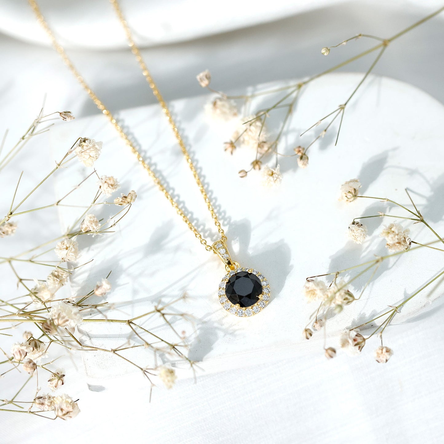 Natural 2.3 Carat Round Shaped Black and White Diamond Halo Necklace with Chain