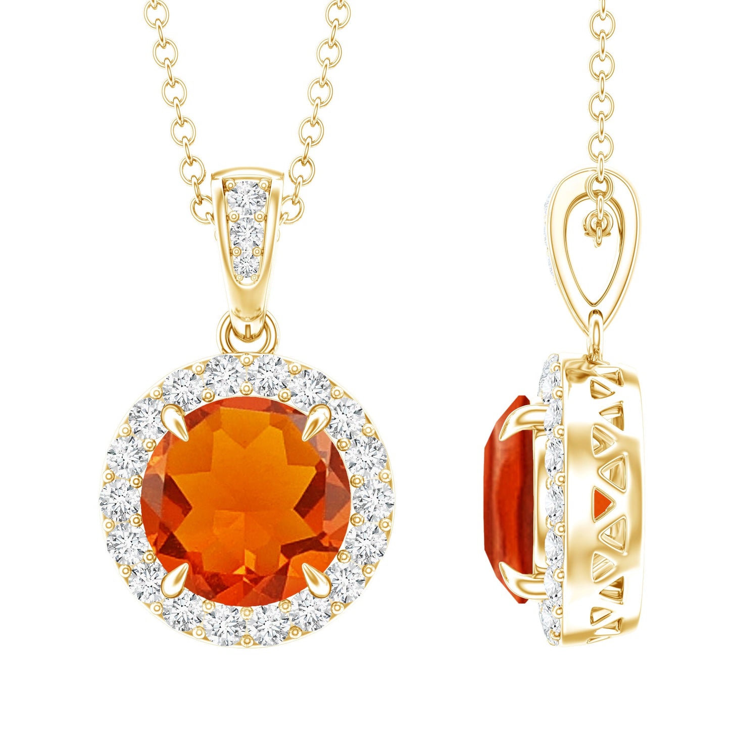 2.7 Carat Fire Opal Pendant Necklace with Diamond Halo
