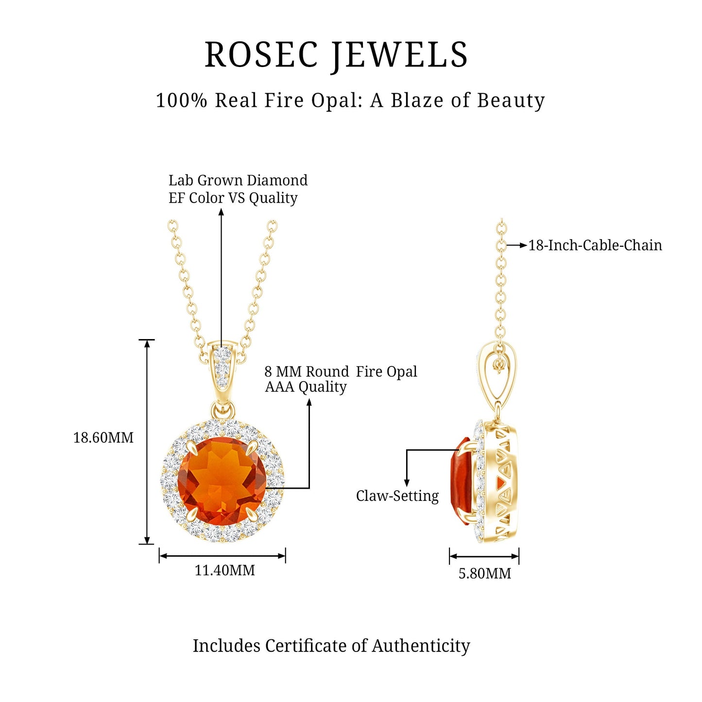 2.7 Carat Fire Opal Pendant Necklace with Diamond Halo