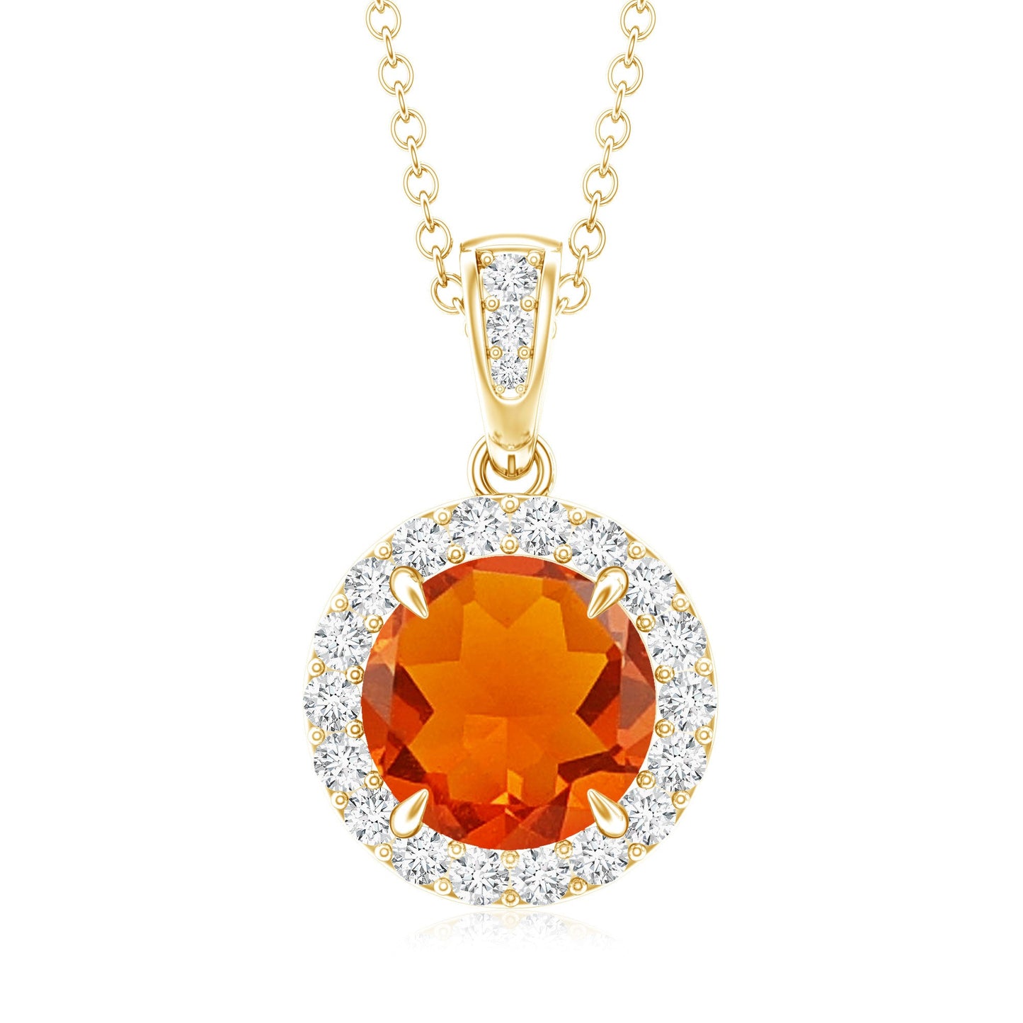 2.7 Carat Fire Opal Pendant Necklace with Diamond Halo