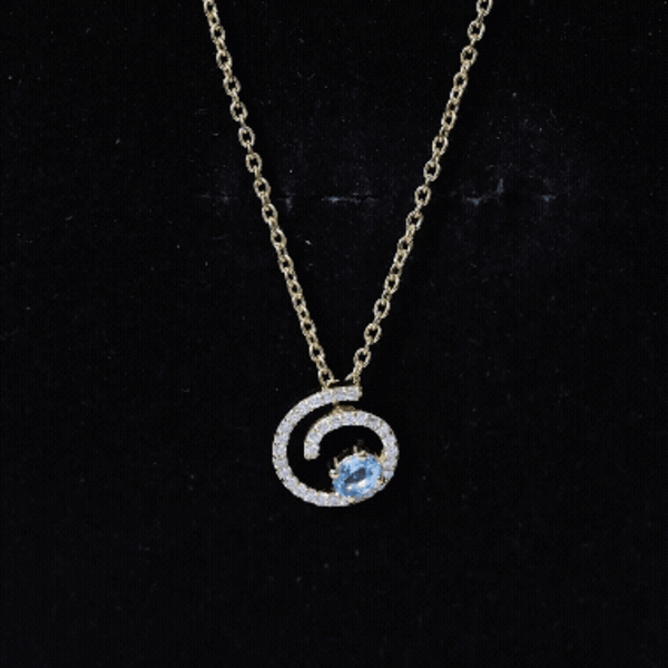 Genuine Sky Blue Topaz and Diamond Swirl Necklace with Silver Chain