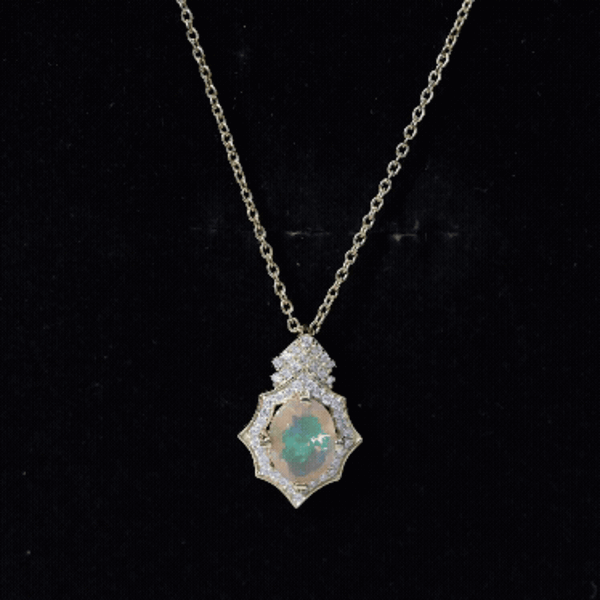 Natural 2 Carat Ethiopian Opal Vintage Necklace with Diamond