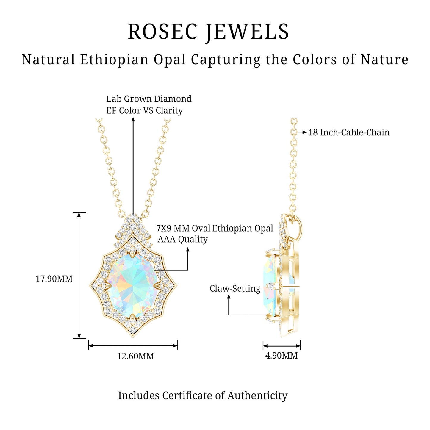 Natural 2 Carat Ethiopian Opal Vintage Necklace with Diamond