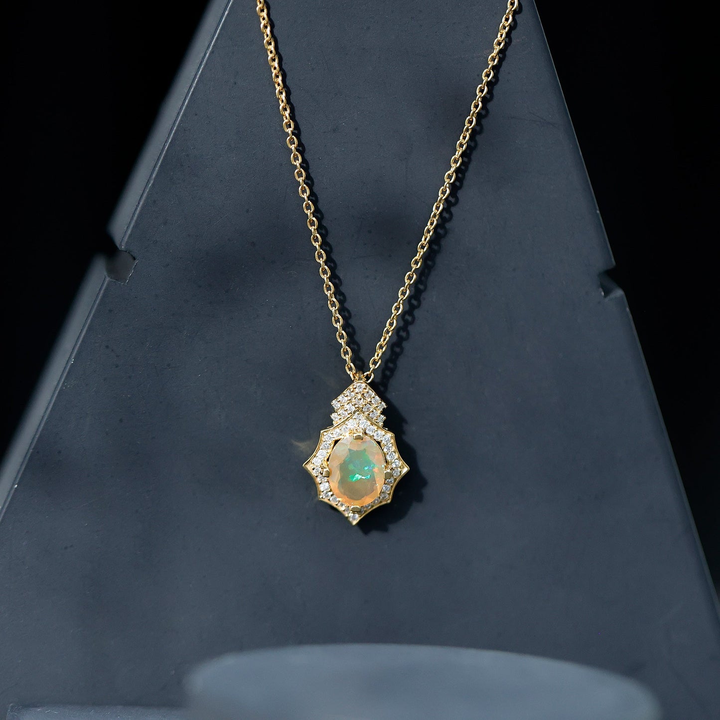 Natural 2 Carat Ethiopian Opal Vintage Necklace with Diamond