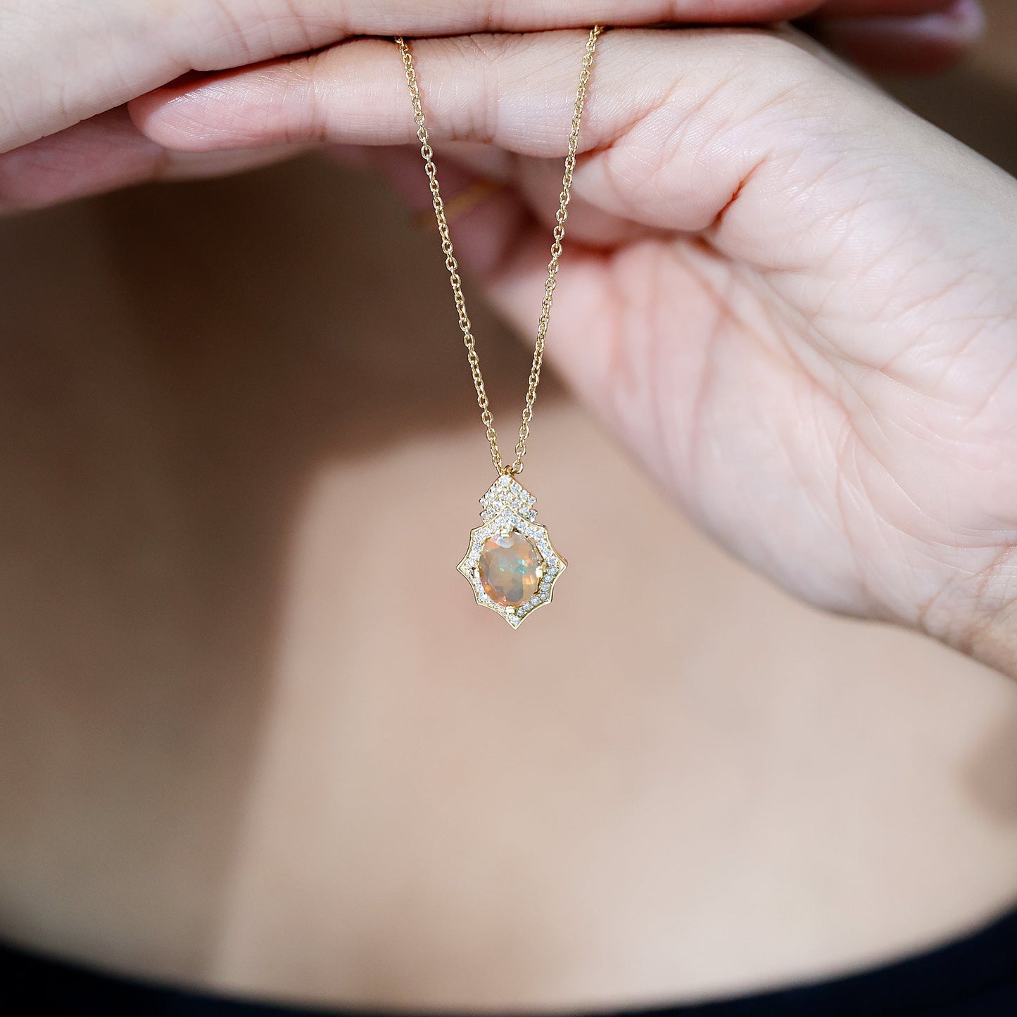 Natural 2 Carat Ethiopian Opal Vintage Necklace with Diamond