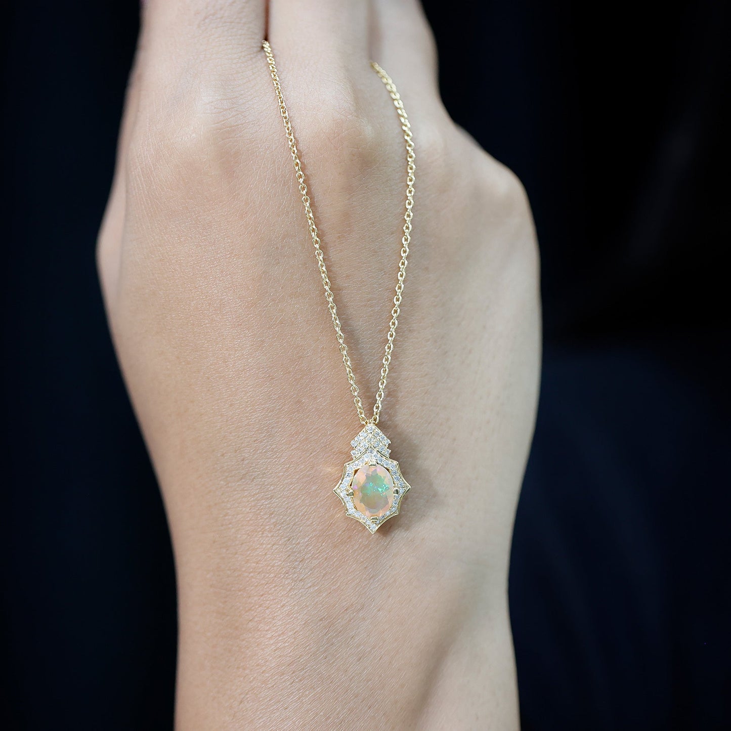 Natural 2 Carat Ethiopian Opal Vintage Necklace with Diamond