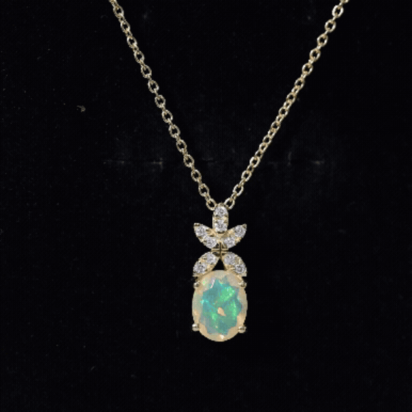 2 Carat Oval Shaped Ethiopian Opal and Diamond Flower Necklace with Chain