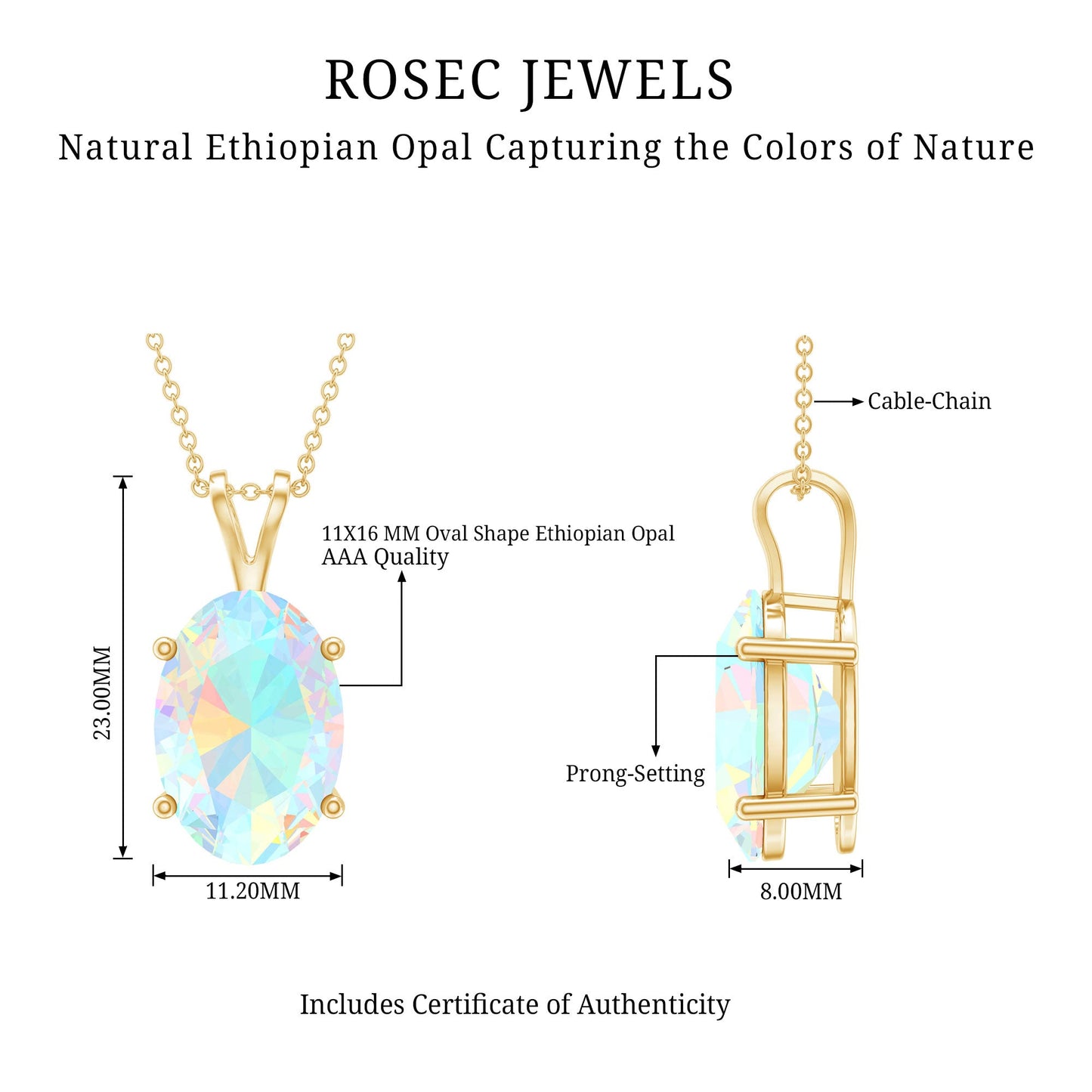 5.63 Carat Oval Shaped Huge Ethiopian Opal Necklace with Chain
