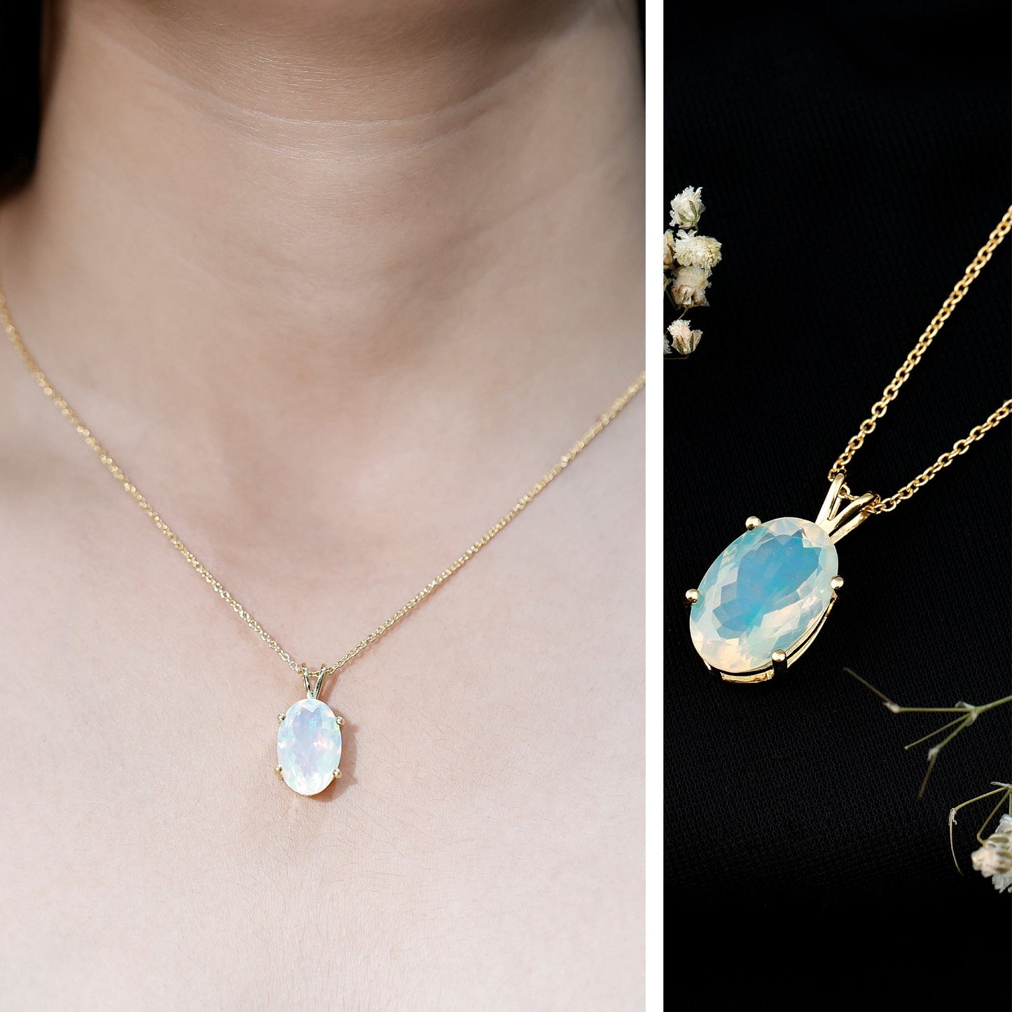 5.63 Carat Oval Shaped Huge Ethiopian Opal Necklace with Chain