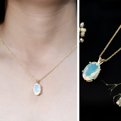 5.63 Carat Oval Shaped Huge Ethiopian Opal Necklace with Chain