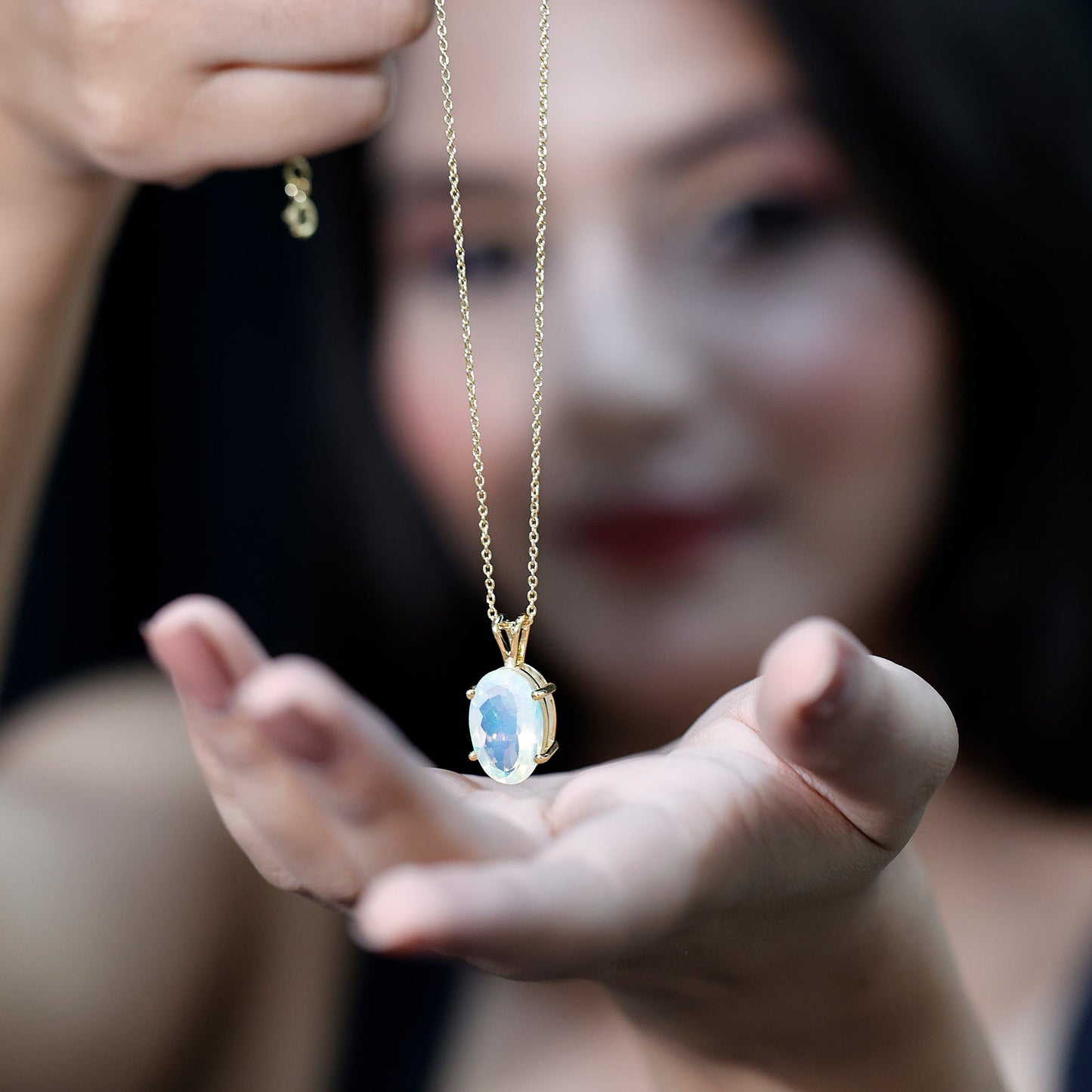 5.63 Carat Oval Shaped Huge Ethiopian Opal Necklace with Chain