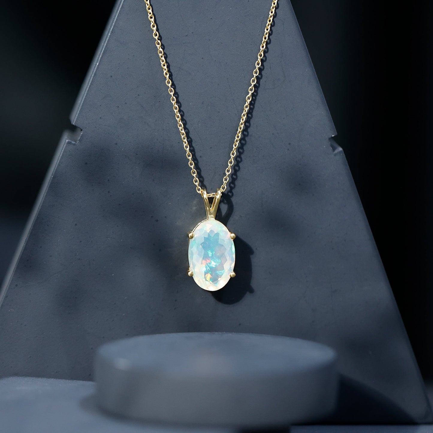 5.63 Carat Oval Shaped Huge Ethiopian Opal Necklace with Chain