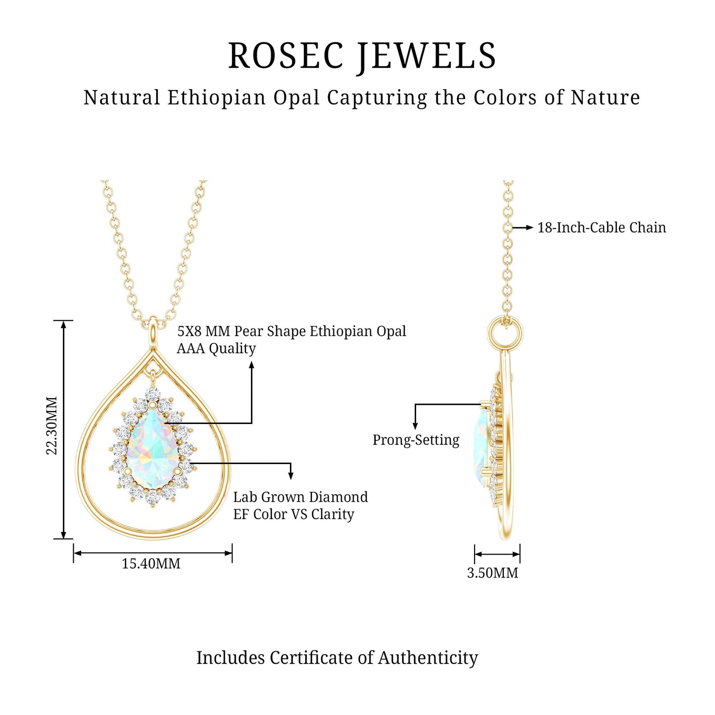 Natural 0.6 Carat Ethiopian Opal Teardrop Pendant Necklace with Lab Diamond Halo