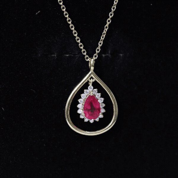 1.3 Carat Lab Grown Ruby Teardrop Necklace with Lab Diamond