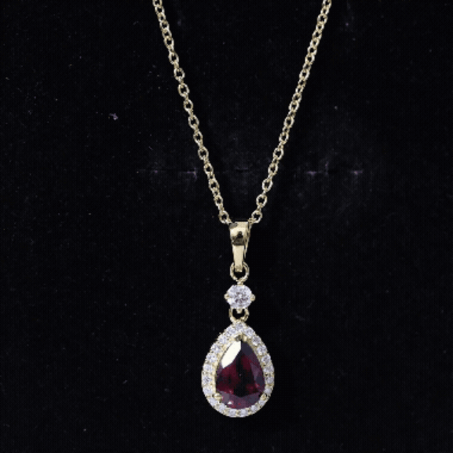 Certified 1.5 Carat Rhodolite Teardrop Necklace with Diamond Halo