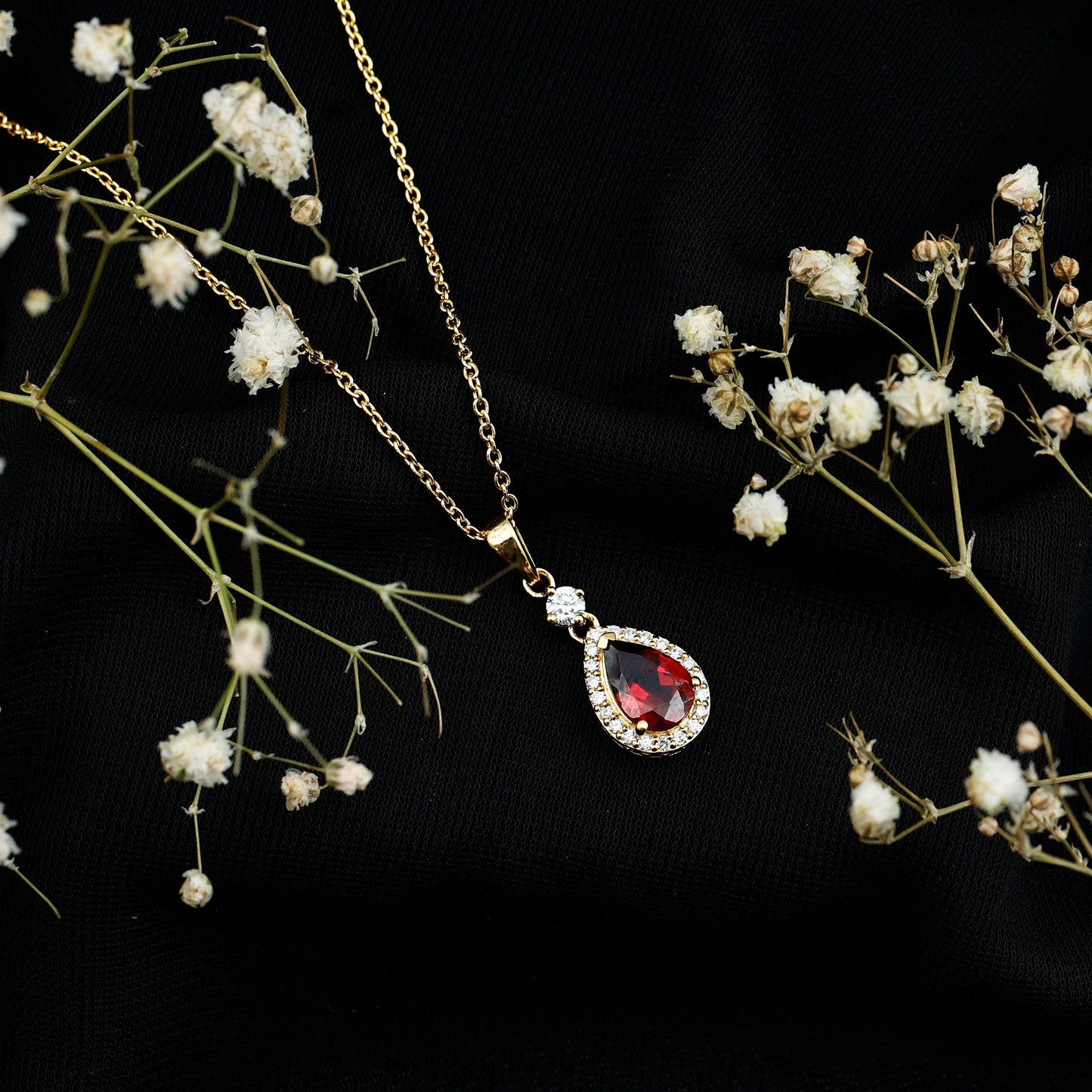 Certified 1.5 Carat Rhodolite Teardrop Necklace with Diamond Halo