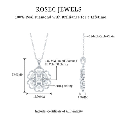 Natural Diamond Heart Flower Pendant Necklace