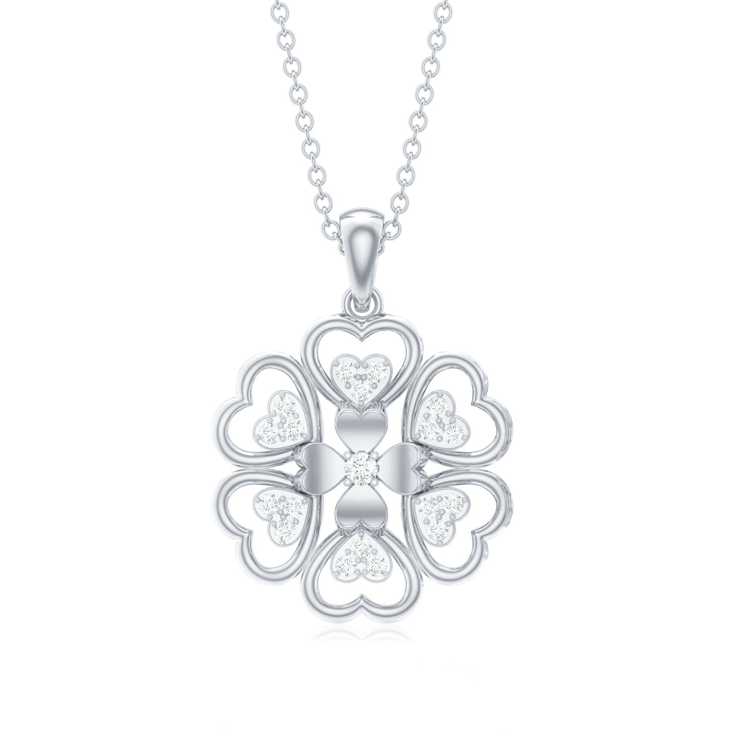 Natural Diamond Heart Flower Pendant Necklace