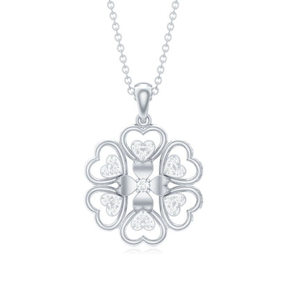 Natural Diamond Heart Flower Pendant Necklace