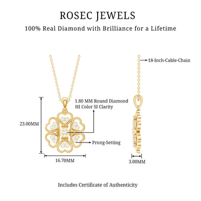 Natural Diamond Heart Flower Pendant Necklace