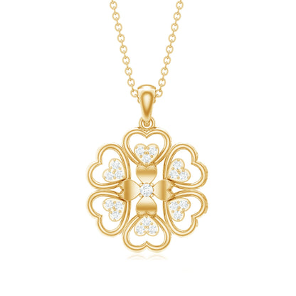 Natural Diamond Heart Flower Pendant Necklace