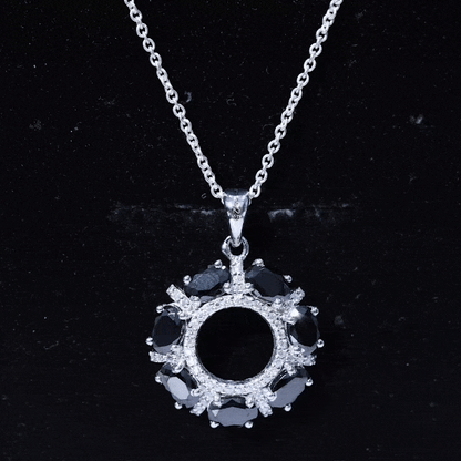3 CT Oval Cut Black Spinel Eternity Necklace with Silver Chain