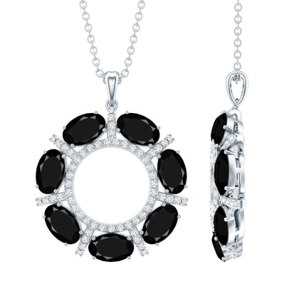3 CT Oval Cut Black Spinel Eternity Necklace with Silver Chain