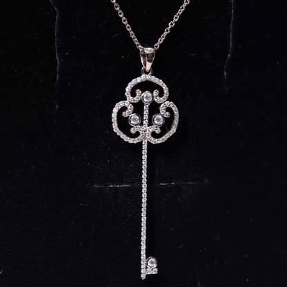 Certified Moissanite Vintage Key Pendant Necklace