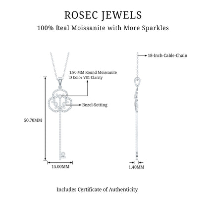 Certified Moissanite Vintage Key Pendant Necklace