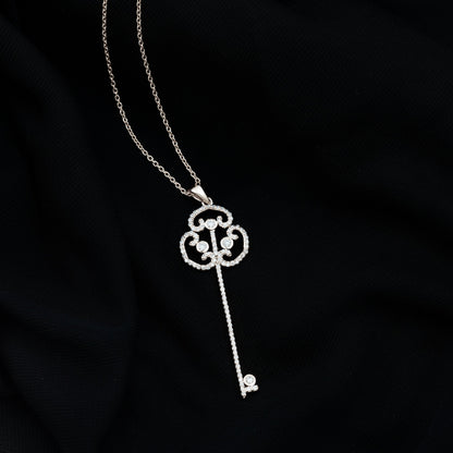 Certified Moissanite Vintage Key Pendant Necklace