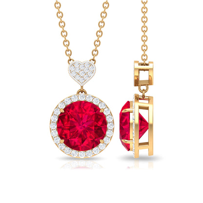 2.3 Carat Lab Created Ruby Halo Necklace with Diamond Heart