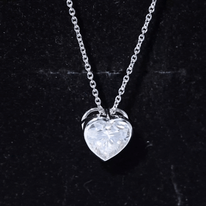 2 Carat Heart Shape Moissanite Solitaire Necklace in Bezel Setting