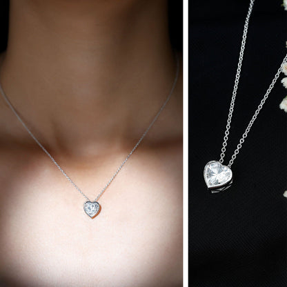 2 Carat Heart Shape Moissanite Solitaire Necklace in Bezel Setting