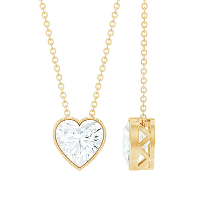 2 Carat Heart Shape Moissanite Solitaire Necklace in Bezel Setting