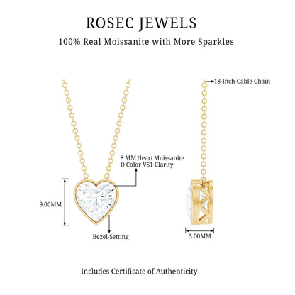 2 Carat Heart Shape Moissanite Solitaire Necklace in Bezel Setting