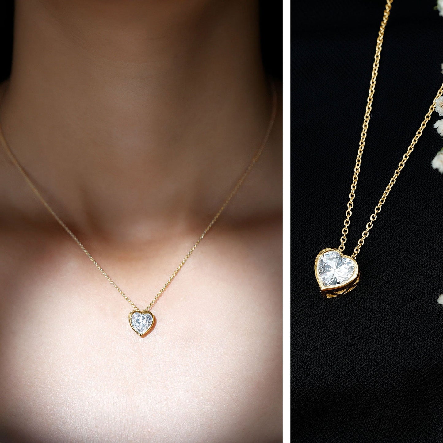 2 Carat Heart Shape Moissanite Solitaire Necklace in Bezel Setting