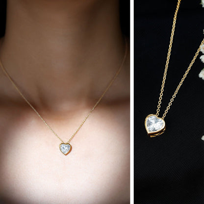 2 Carat Heart Shape Moissanite Solitaire Necklace in Bezel Setting