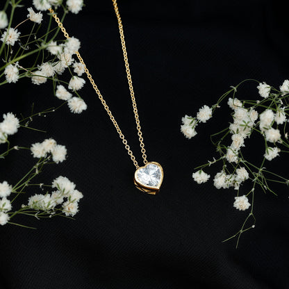 2 Carat Heart Shape Moissanite Solitaire Necklace in Bezel Setting