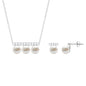 Freshwater Pearl Classic Three Stone Bar jewelry Set with Diamond