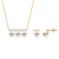 Freshwater Pearl Classic Three Stone Bar jewelry Set with Diamond