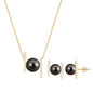 Genuine Black Tahitian Pearl Necklace and Earrings Set with Moissanite