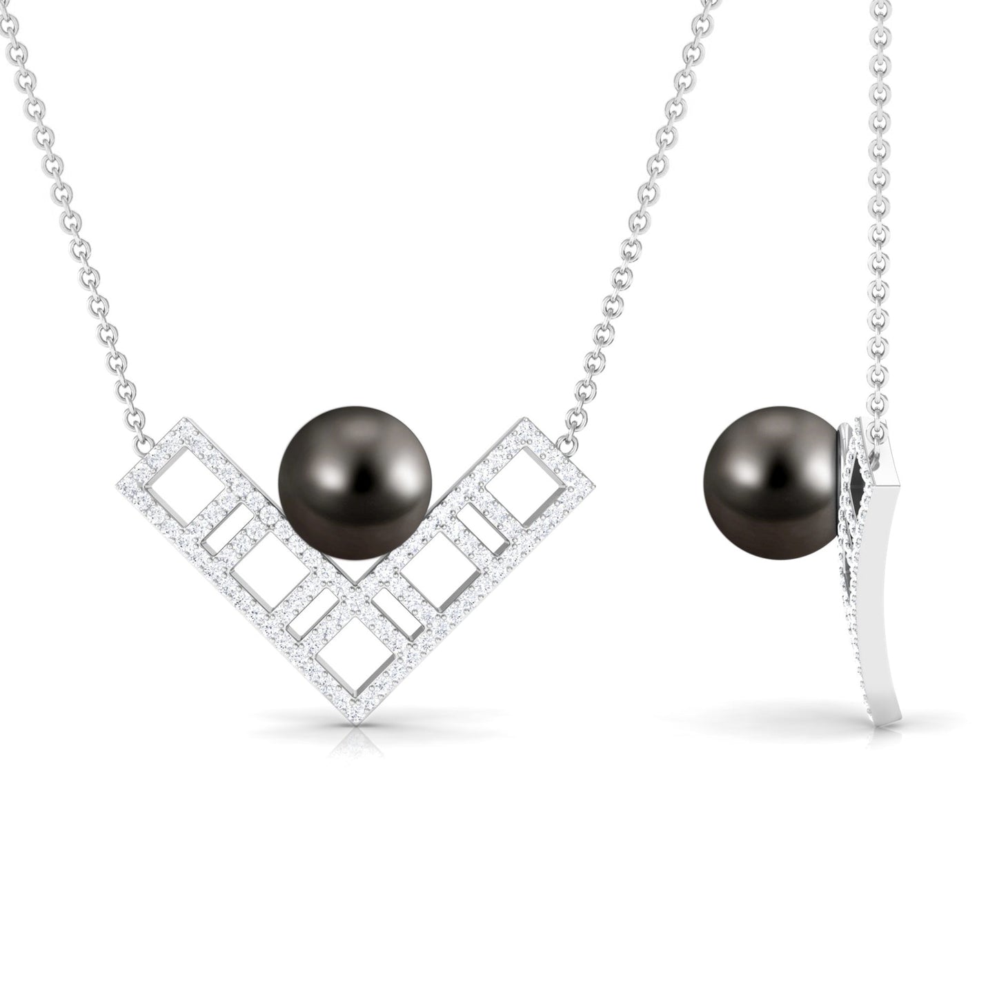 Diamond Contemporary Pendant with Tahitian Pearl