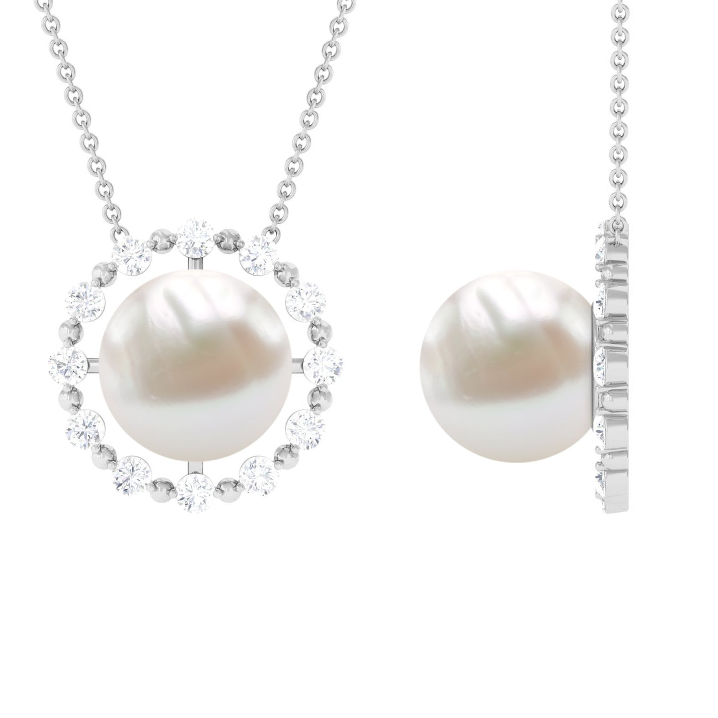 Freshwater Pearl Solitaire Necklace with Diamond Halo