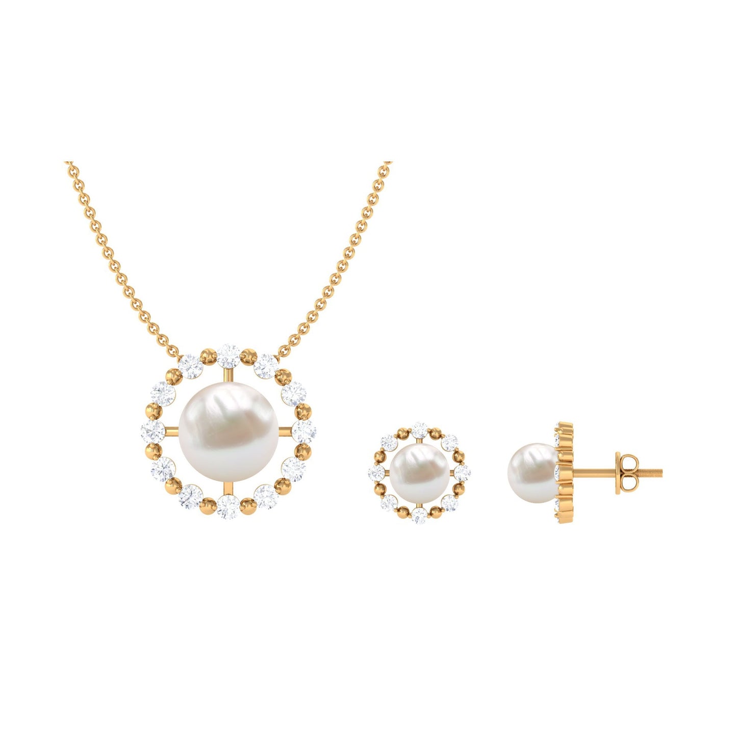 Genuine Freshwater Pearl Halo Necklace and Earrings Set with Certificate
