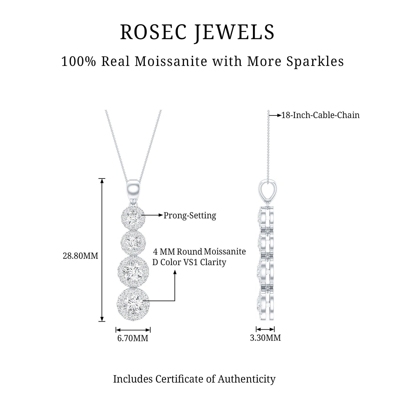 Certified Moissanite Minimal Halo Dangle Pendant