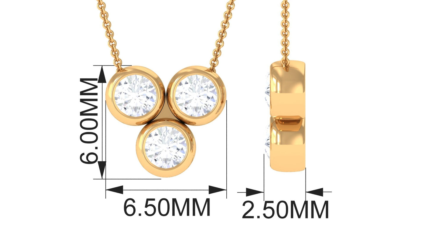 Round Cut Moissanite Minimal Three Stone Necklace