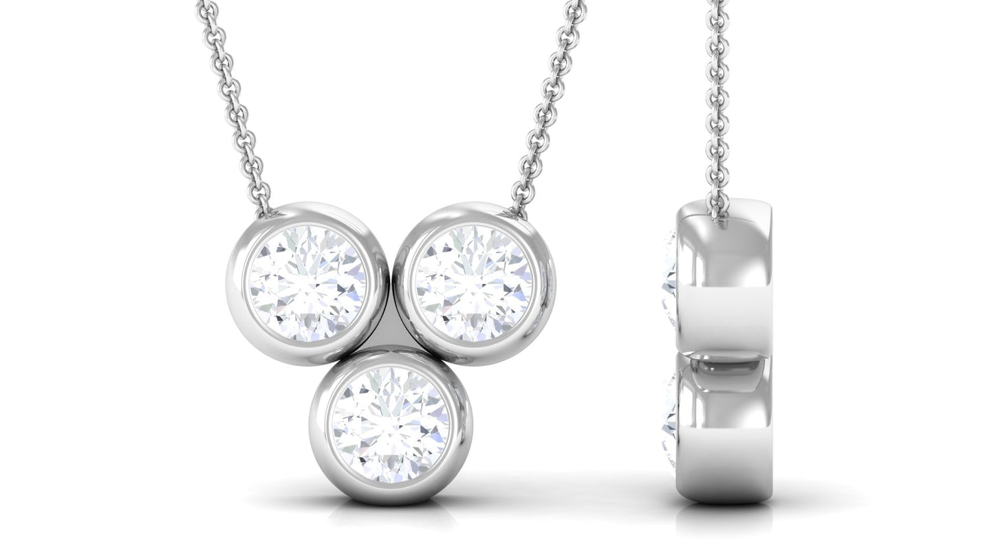 Round Cut Moissanite Minimal Three Stone Necklace