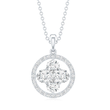 Simple Moissanite Flower Pendant with Halo