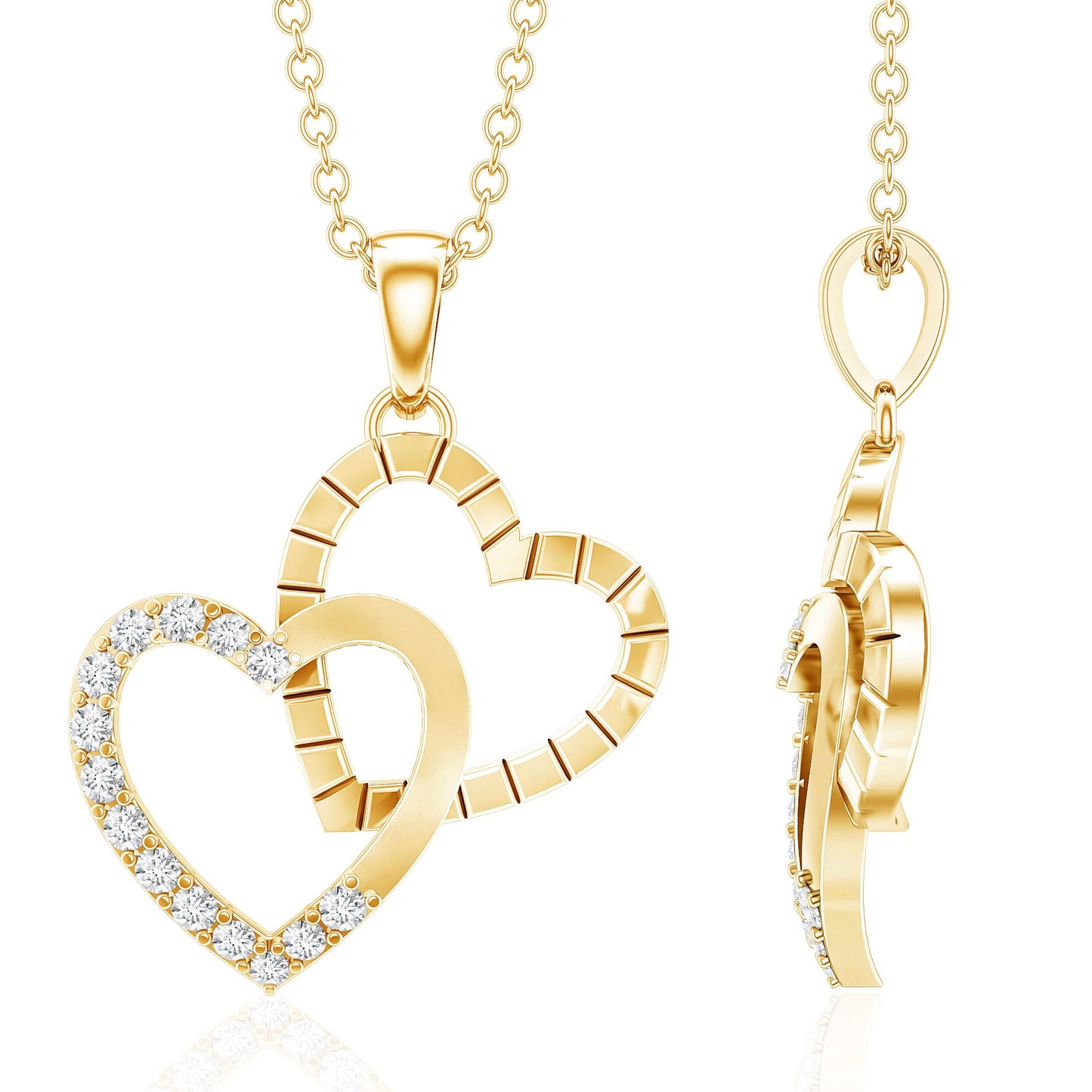 Certified Moissanite Twin Heart Pendant Necklace